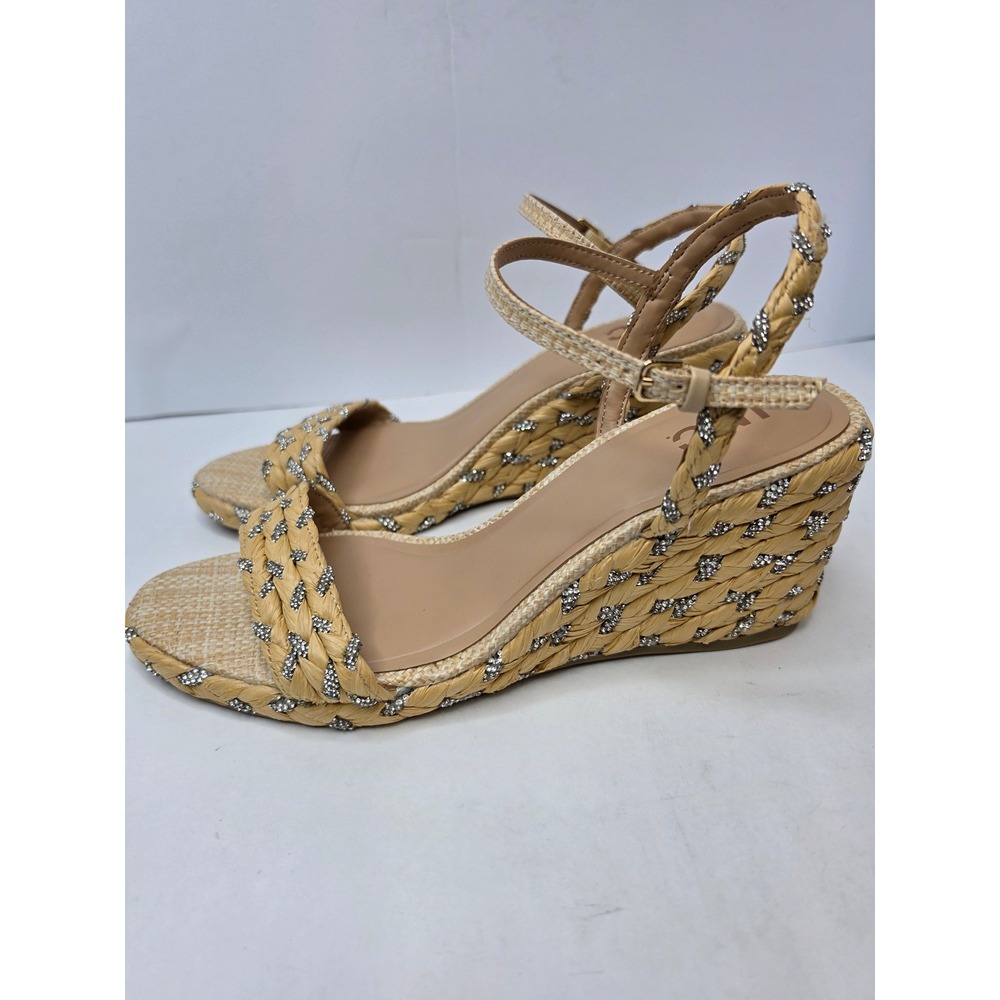 I. N. C. Gillaa Espadrille Wedge Sandals Neutral Jute Rhinestones Size 11